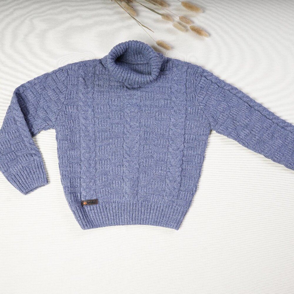 Big Kids Boy's Children's Cable Knit Turtleneck Sweater Natural Brown Bl…